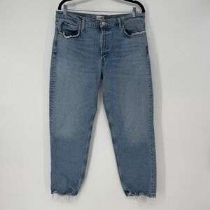 AGOLDE Distressed Crop Jeans Womens 32 Raw Hem Light Wash Straight 90s